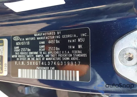 2019 Kia Optima Lx from USA, damaged, VIN 5XXGT4L37KG319917